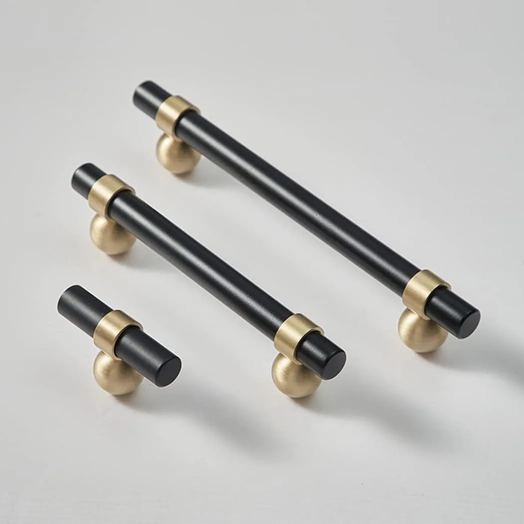 1 Pack T Bar Brass Door Handle,Black Kitchen Cabinet Handles, Black Drawer Pull Handles with Screws for Bedroom Bathroom Livingroom Shoe Cabinet and Drawer (Hole Distance 96mm)