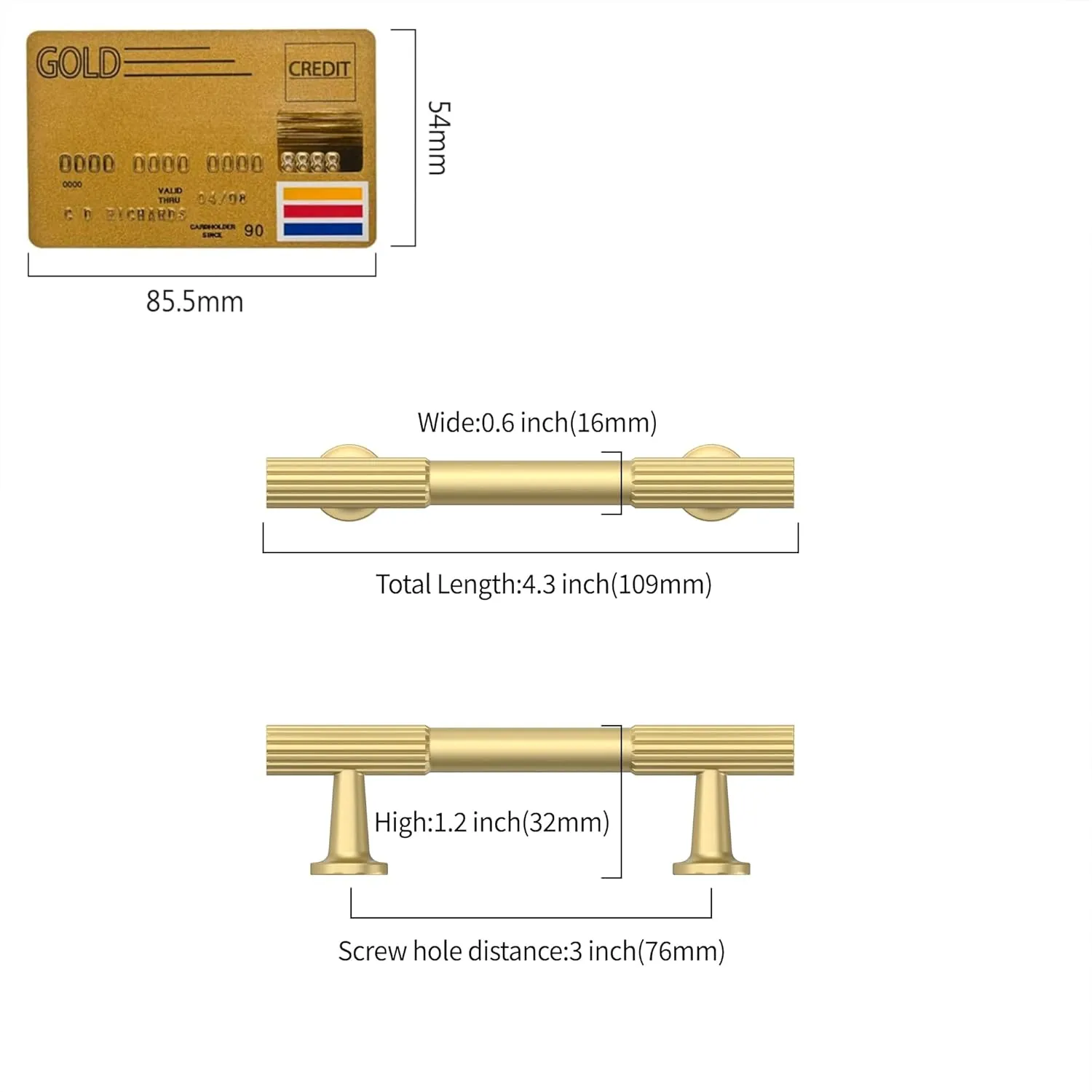 10 Pack 3''(76mm) Brushed Gold Cabinet Pulls Kitchen Cabinet Handles Gold Drawer Pulls Cupboard Hardware for Cabinets CK0083