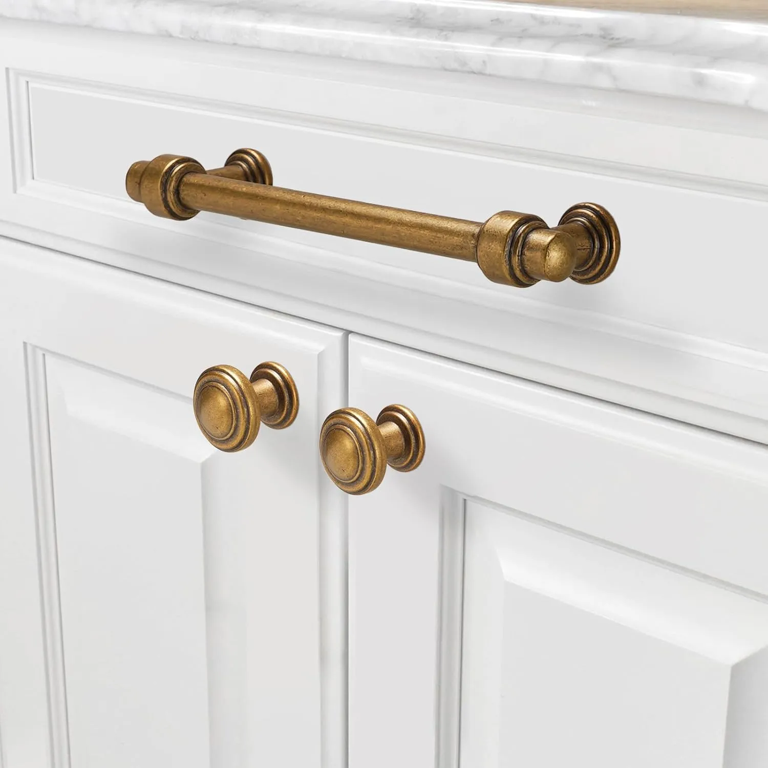 10 Pack 5 inch(128mm) Antique Brass Kitchen Cabinet Handles Cabinet Pulls Vintage Drawer Pulls Aged Gold Bronze Kitchen Cabinet Hardware Kitchen Handles Drawer Pulls Dresser Handles