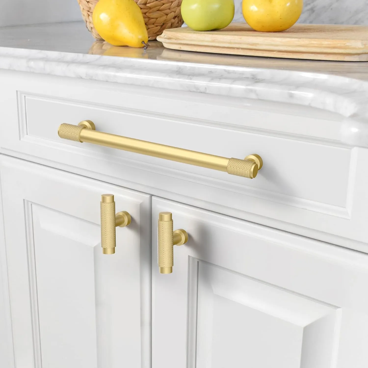 10 Pack 5"(128mm) Brushed Gold Cabinet Pulls Knurled Kitchen Cabinet Handles Drawer Pulls Cupboard Hardware for Cabinets