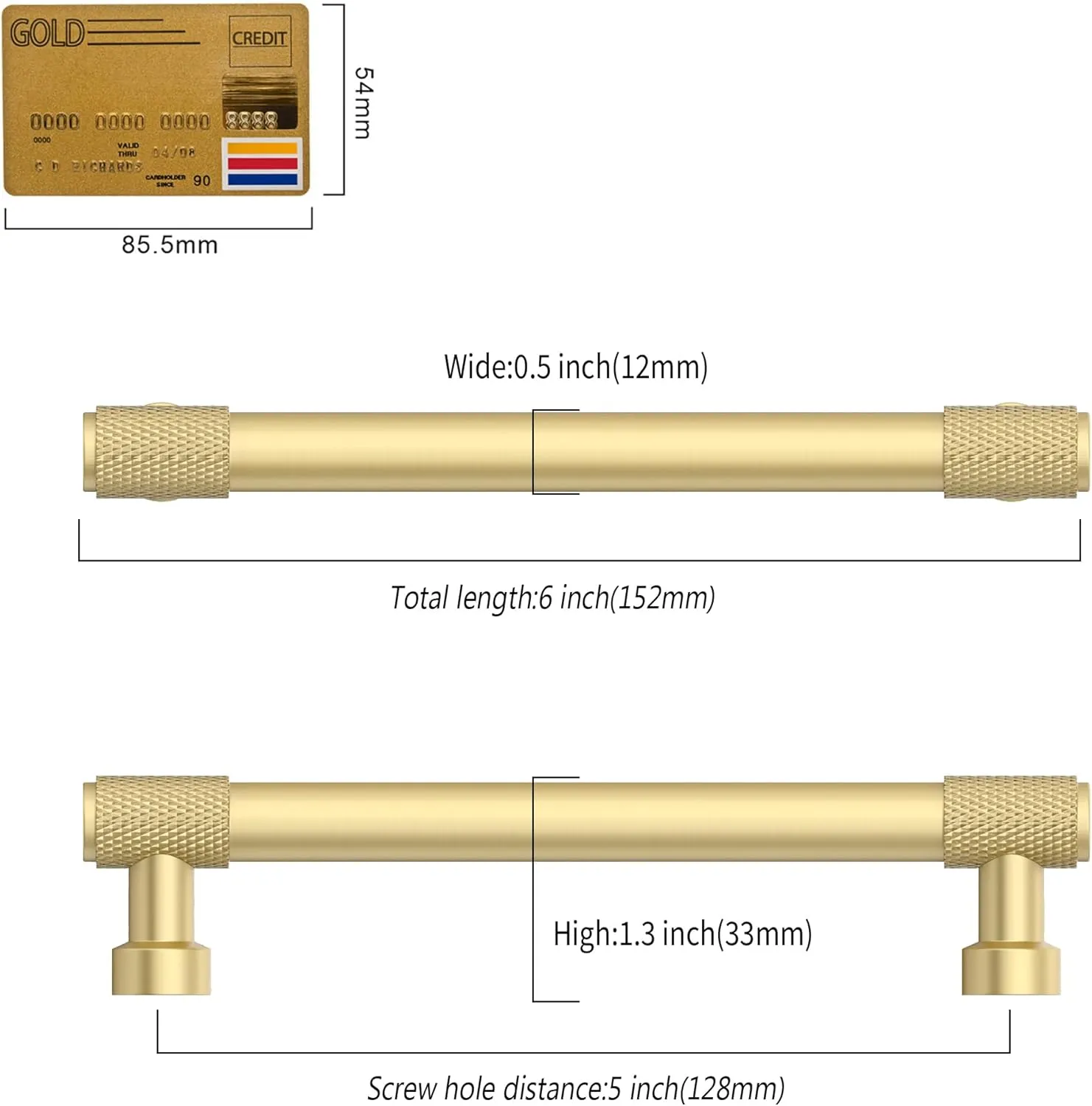 10 Pack 5"(128mm) Brushed Gold Cabinet Pulls Knurled Kitchen Cabinet Handles Drawer Pulls Cupboard Hardware for Cabinets