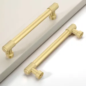 10 Pack 5"(128mm) Brushed Gold Cabinet Pulls Knurled Kitchen Cabinet Handles Drawer Pulls Cupboard Hardware for Cabinets
