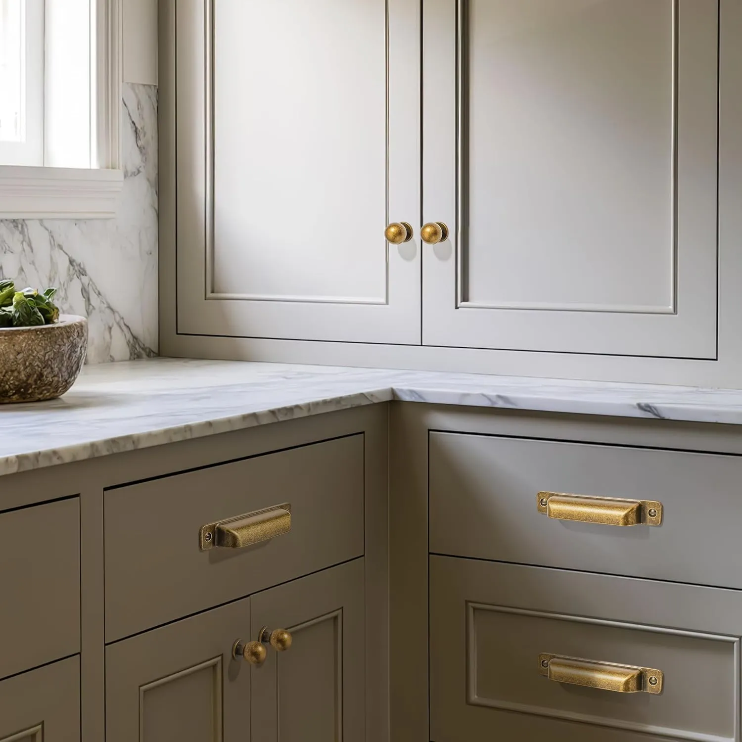 10 Packs 3-Inch Drawer Pulls Antique Brass Cabinet Cup Pulls Kitchen Hardware Cabinet Handles Cabinet pulls Dresser Drawer Handles Knobs