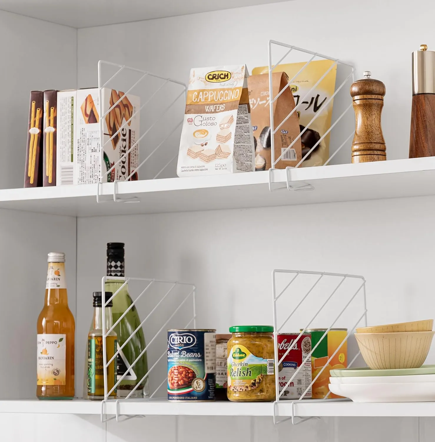 10 Pcs Stainless Steel Shelf Dividers for Closet Organization Clear Closet Shelf Dividers with Wooden Shelves for Sweaters, Shirts and Handbags in Bedroom and Kitchen