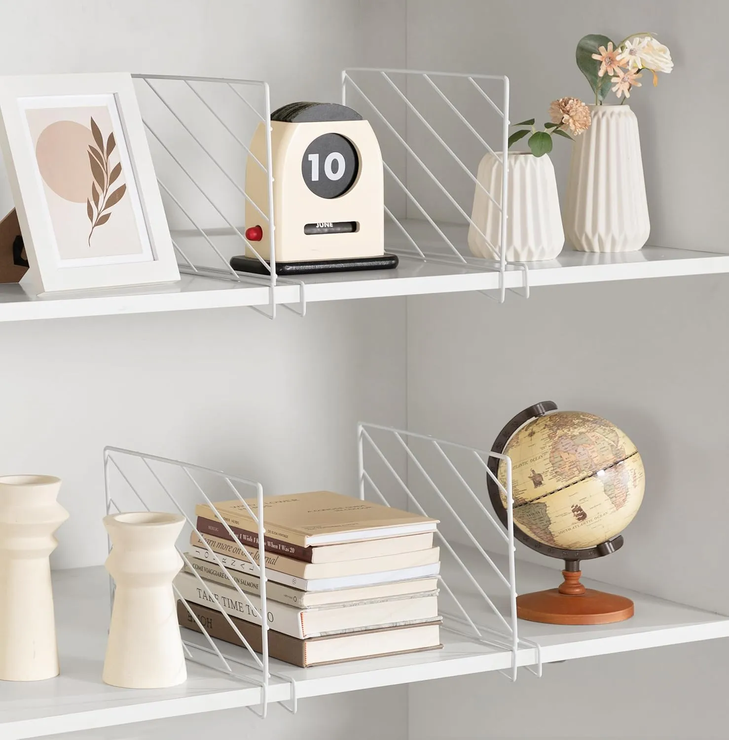 10 Pcs Stainless Steel Shelf Dividers for Closet Organization Clear Closet Shelf Dividers with Wooden Shelves for Sweaters, Shirts and Handbags in Bedroom and Kitchen