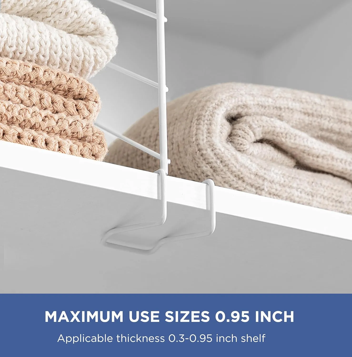 10 Pcs Stainless Steel Shelf Dividers for Closet Organization Clear Closet Shelf Dividers with Wooden Shelves for Sweaters, Shirts and Handbags in Bedroom and Kitchen