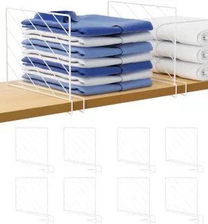 10 Pcs Stainless Steel Shelf Dividers for Closet Organization Clear Closet Shelf Dividers with Wooden Shelves for Sweaters, Shirts and Handbags in Bedroom and Kitchen