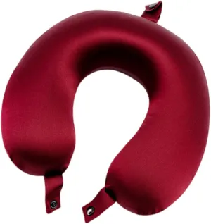 100% Mulberry Silk Neck Pillow for Travel 22 Momme Real Silk Travel Pillow for Pain Relief Sleeping, Pure Organic Silk Airplane Pillow, Anti Wrinkle Travel Pillow USA Made (Wine)