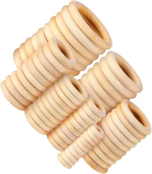 100pcs Natural Wood Ring Set Curtain Rod Rings for DIY Handbags Home Decor Easy to Paint Install