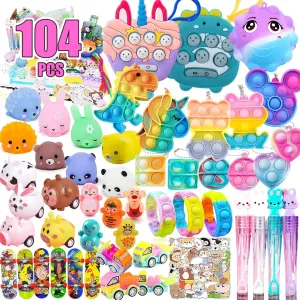 104 PCS Premium Party Favors for Kids 4-12 Ages,Fast Push Game Toy,Goodie Bag Stuffers,Treasure Box Toys for Classroom Prizes,Pinata Filler,Treasure Chest Carnival Prizes Bulk Toys
