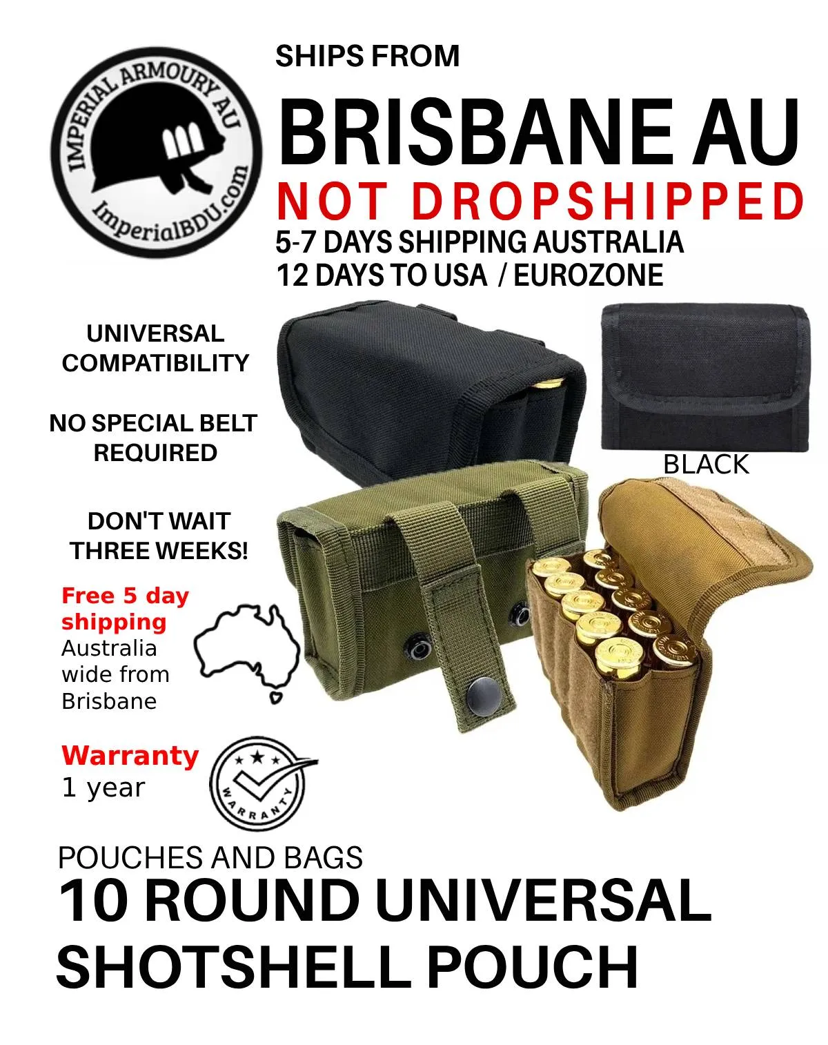 12 Gauge Shotgun 10 round Pouch - Any belt - Australia