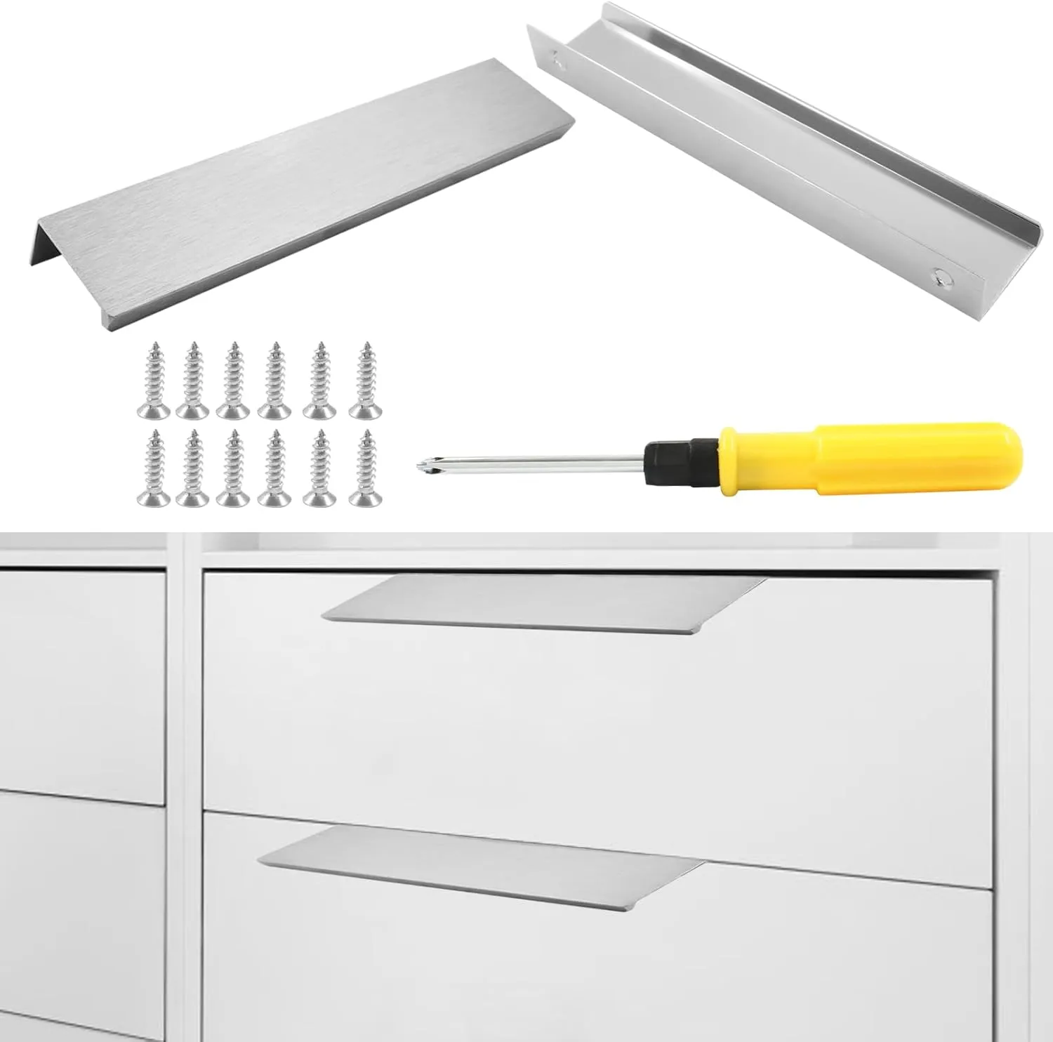 12 Pack Hidden Cabinet Pulls 5.9"/150mm Finger Edge Handles Brushed Silver Concealed Handles Aluminum Dresser Tab Pulls for Wardrobe,Cupboard,Kitchen