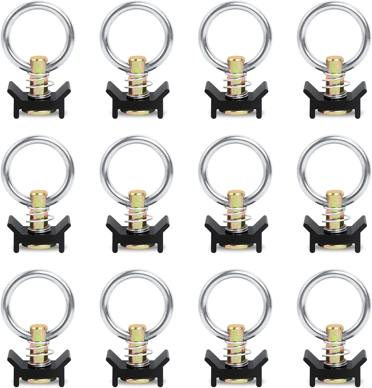 12 Pack L Track Tie Down O Ring L Track Accessories Black L Track Single Stud Fitting with Stainless Steel Round Ring, 4,000LB Capacity