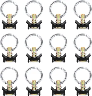 12 Pack L Track Tie Down O Ring L Track Accessories Black L Track Single Stud Fitting with Stainless Steel Round Ring, 4,000LB Capacity
