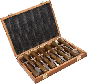 12-Pieces Woodworking Wood Carving Tools Chisel Set with Wooden Box, Razor Sharp CR-V 60 Steel Blades