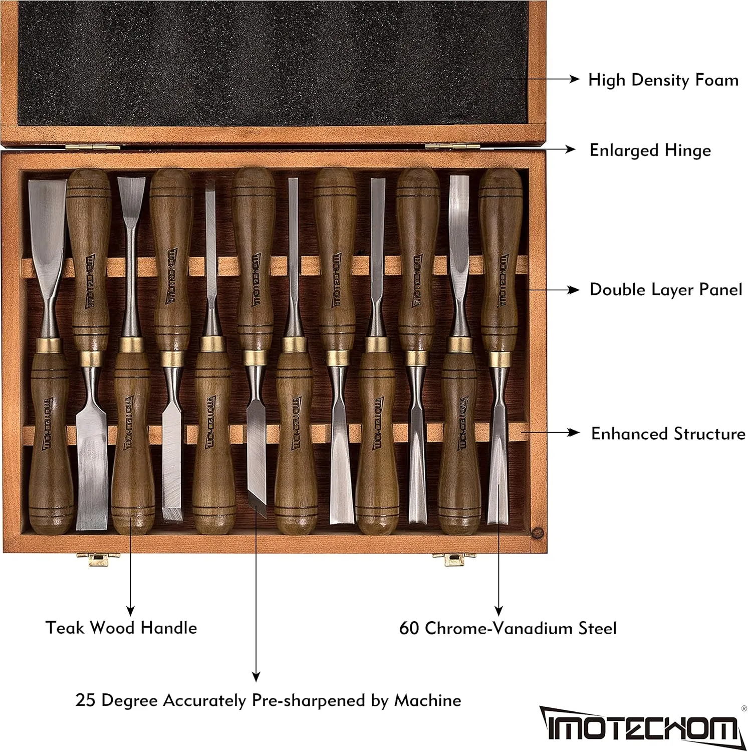 12-Pieces Woodworking Wood Carving Tools Chisel Set with Wooden Box, Razor Sharp CR-V 60 Steel Blades