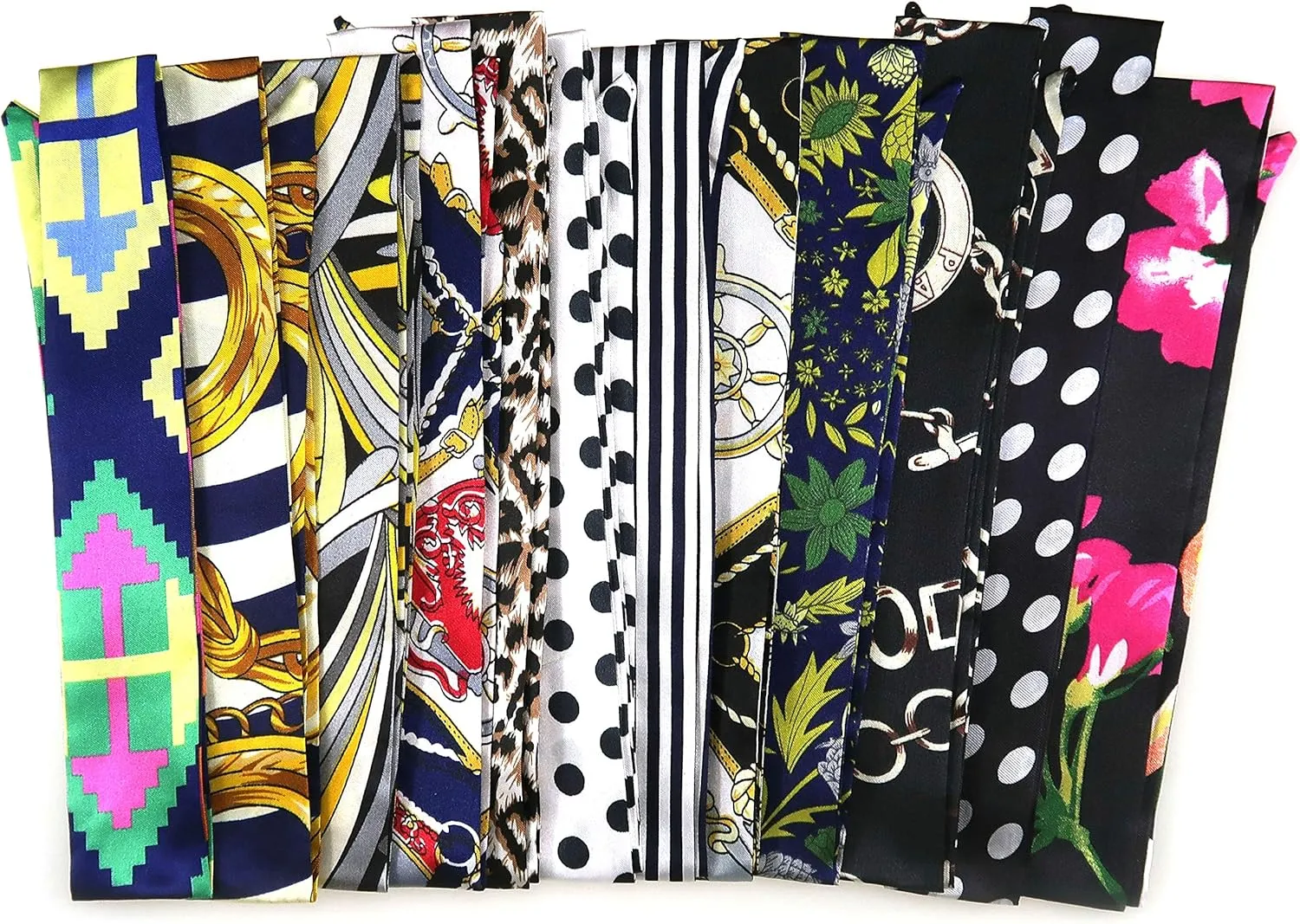 12 Set Mixed Designs Satin Head Hair Handbag Handle Highlights Scarf Tie Bundle