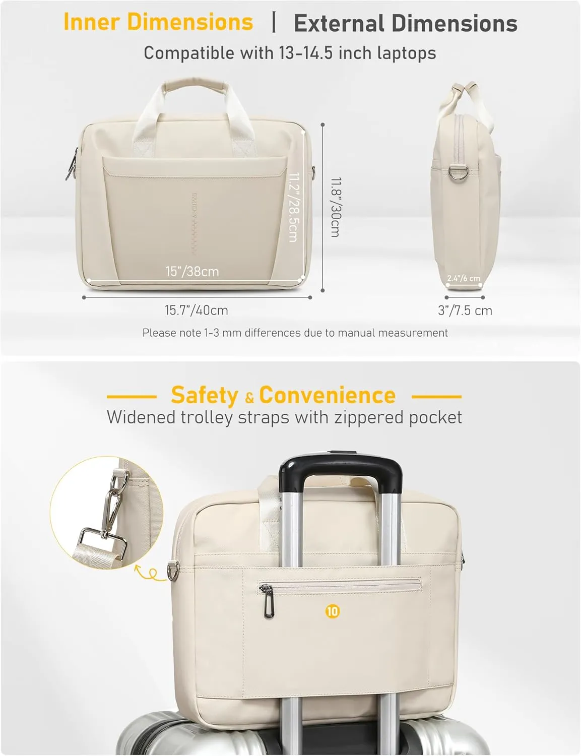 13-14 Inch Granulated Shoulder Portable Laptop Bag, Compatible with MacBook Pro 14 M4/M3/M2/M1, ASUS Chromebook Flip CX1, HP 14" Laptop, Crossbody Laptop Bag, Pearl White & Cream Pink