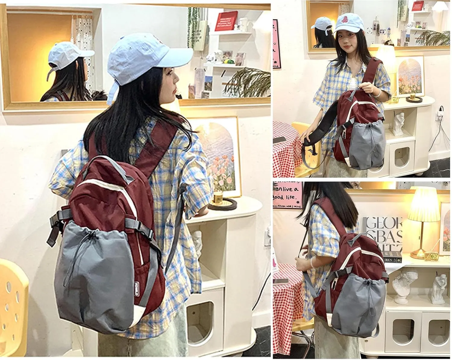 13L Shoulder Bag Backpack For Woman Multipurpose Lightweight Commuter Travel Work College Daypack Bags Laptop (Red)