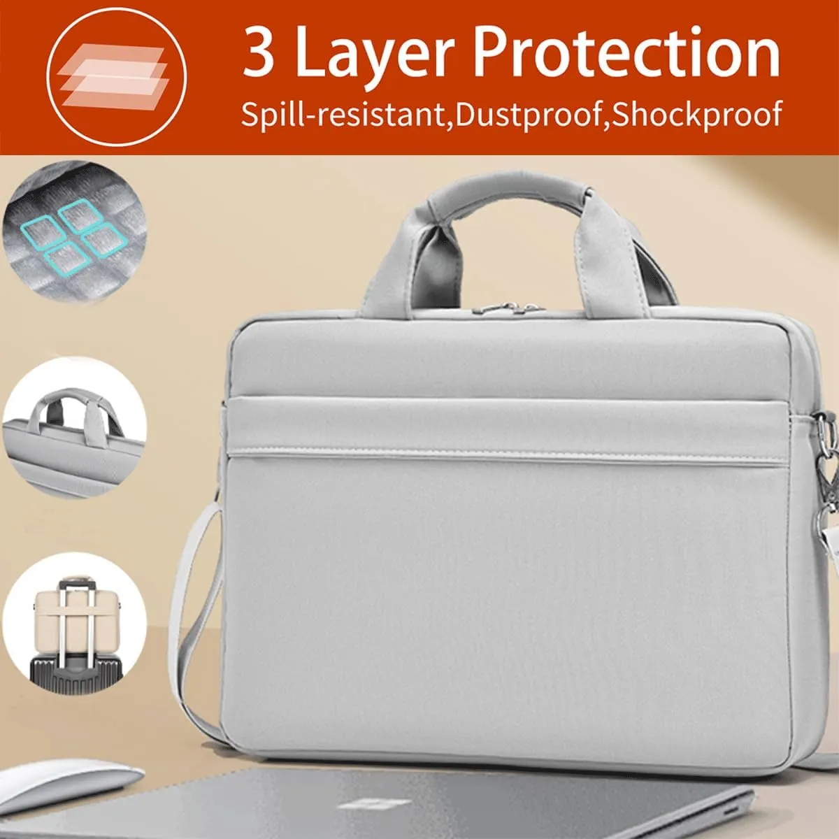 15-15.6 Inch Laptop Sleeve Case Compatible with Lenovo Acer HP ASUS Laptop, Acer Nitro/Acer Aspire 15/Acer Aspire 1/3/5 15.6", HP Pavilion/Envy x360, ASUS Vivobook Go 15.6 Laptop, Grey