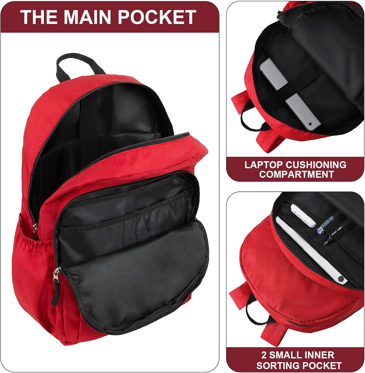 15.6 inch Basic Backpack for Women, Travel Laptop Backpack for Boys and Girls, Water Resistant School Backpacks Bookbag (Red)
