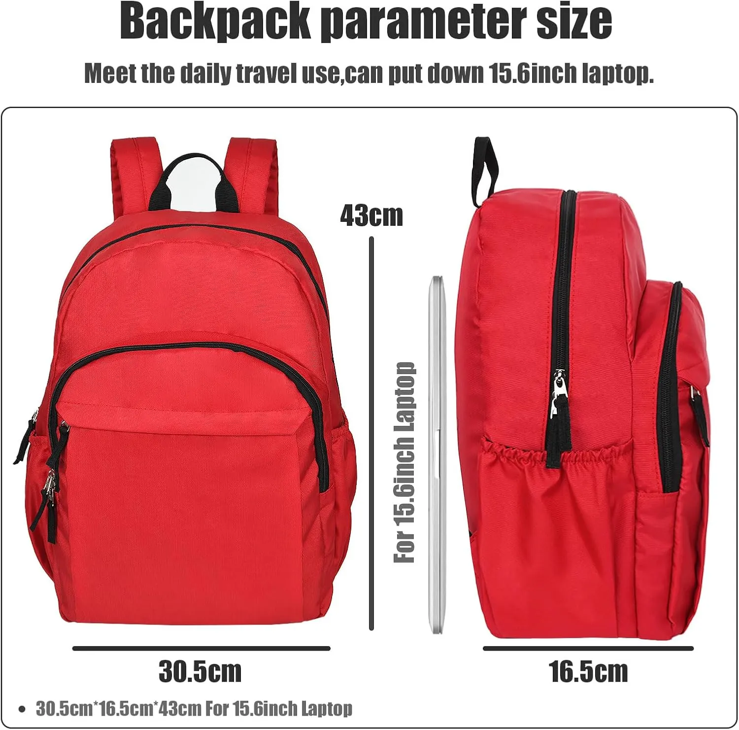 15.6 inch Basic Backpack for Women, Travel Laptop Backpack for Boys and Girls, Water Resistant School Backpacks Bookbag (Red)