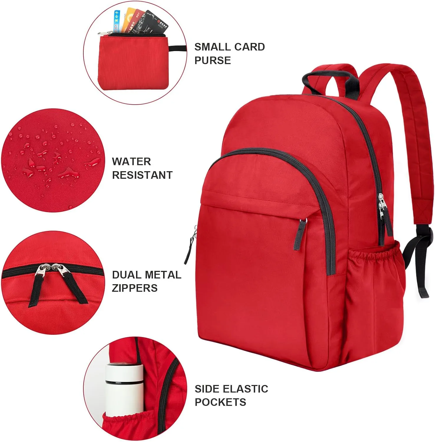 15.6 inch Basic Backpack for Women, Travel Laptop Backpack for Boys and Girls, Water Resistant School Backpacks Bookbag (Red)
