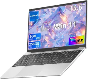 15.6" Traditional Laptops 6GB DDR4 256GB SSD Support 1TB SSD Expand Win 11 Laptop Celeron J4105 1.5Ghz(Up to 2.5Ghz) 4-Core Processor Notebook 2.4G 5G WiFi BT4.2 Adapter Wireless Mouse-Silver