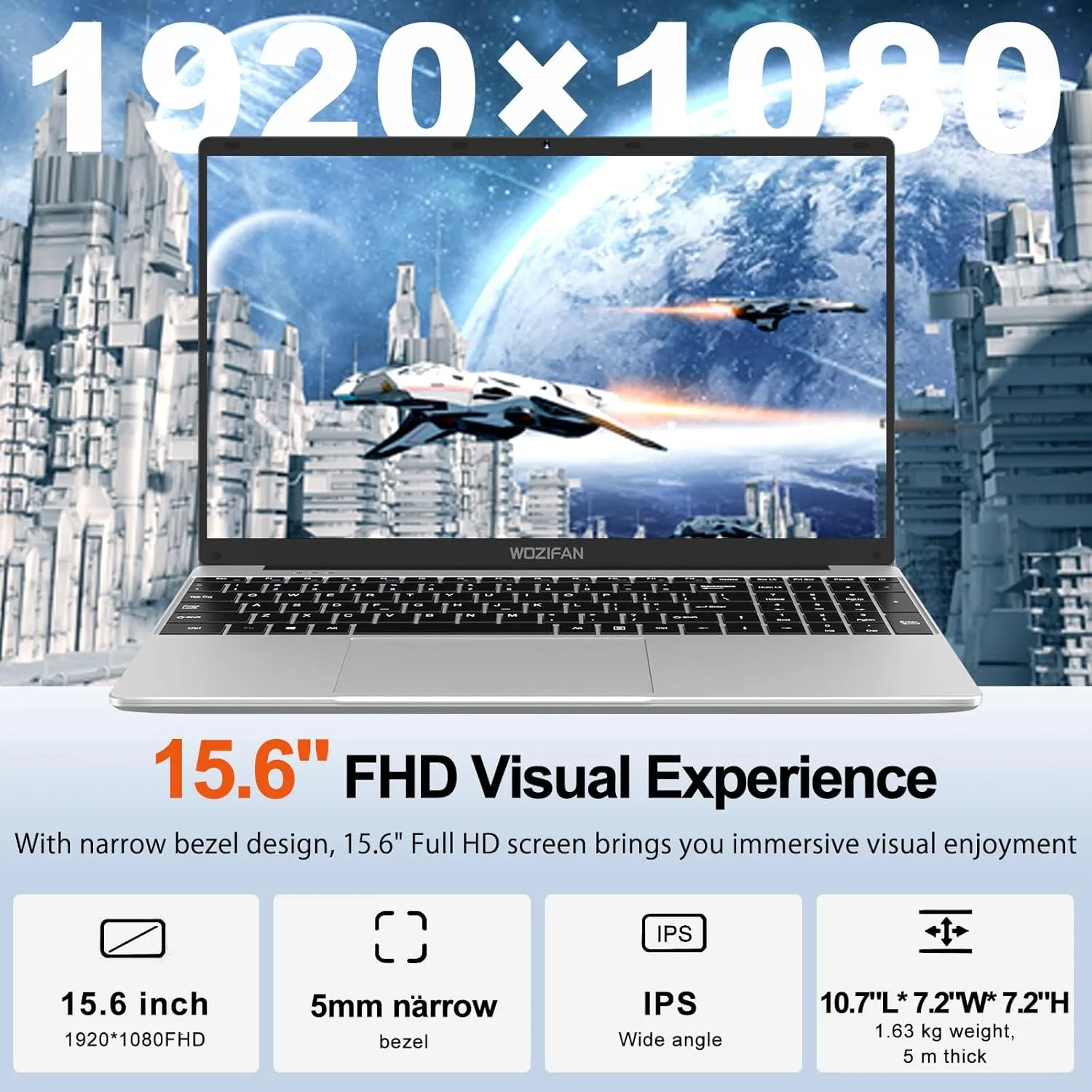 15.6" Traditional Laptops 6GB DDR4 256GB SSD Support 1TB SSD Expand Win 11 Laptop Celeron J4105 1.5Ghz(Up to 2.5Ghz) 4-Core Processor Notebook 2.4G 5G WiFi BT4.2 Adapter Wireless Mouse-Silver