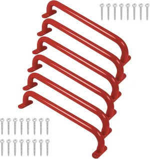 17 Inch 6 Pieces Red Metal Safety Handles for Outdoor Playground Accessories - Playset Handles, Swing Sets Attachment Grab Bars, Kids Hand Grips Monkey Bar for Playhouse, Treehouse, Jungle Gym