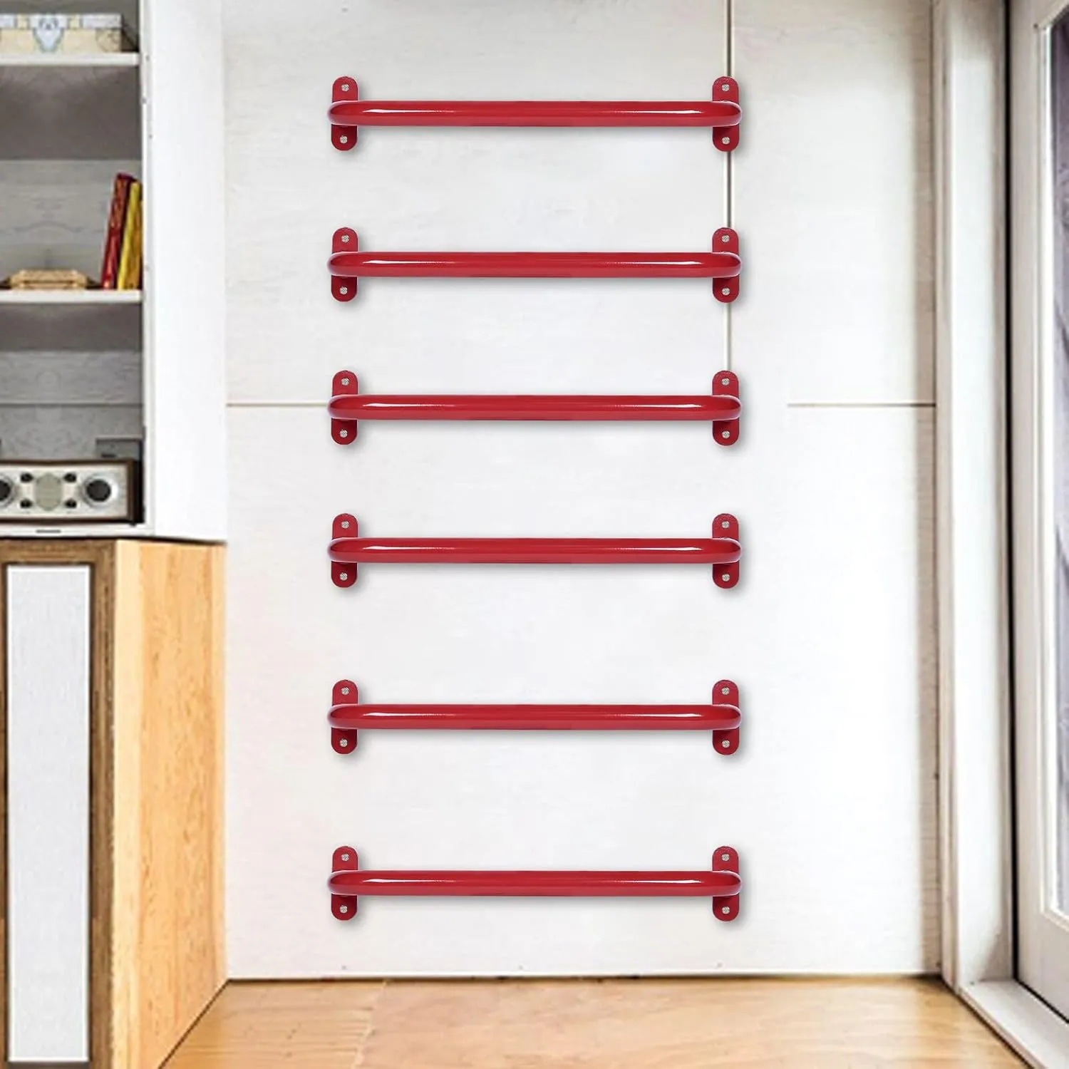 17 Inch 6 Pieces Red Metal Safety Handles for Outdoor Playground Accessories - Playset Handles, Swing Sets Attachment Grab Bars, Kids Hand Grips Monkey Bar for Playhouse, Treehouse, Jungle Gym