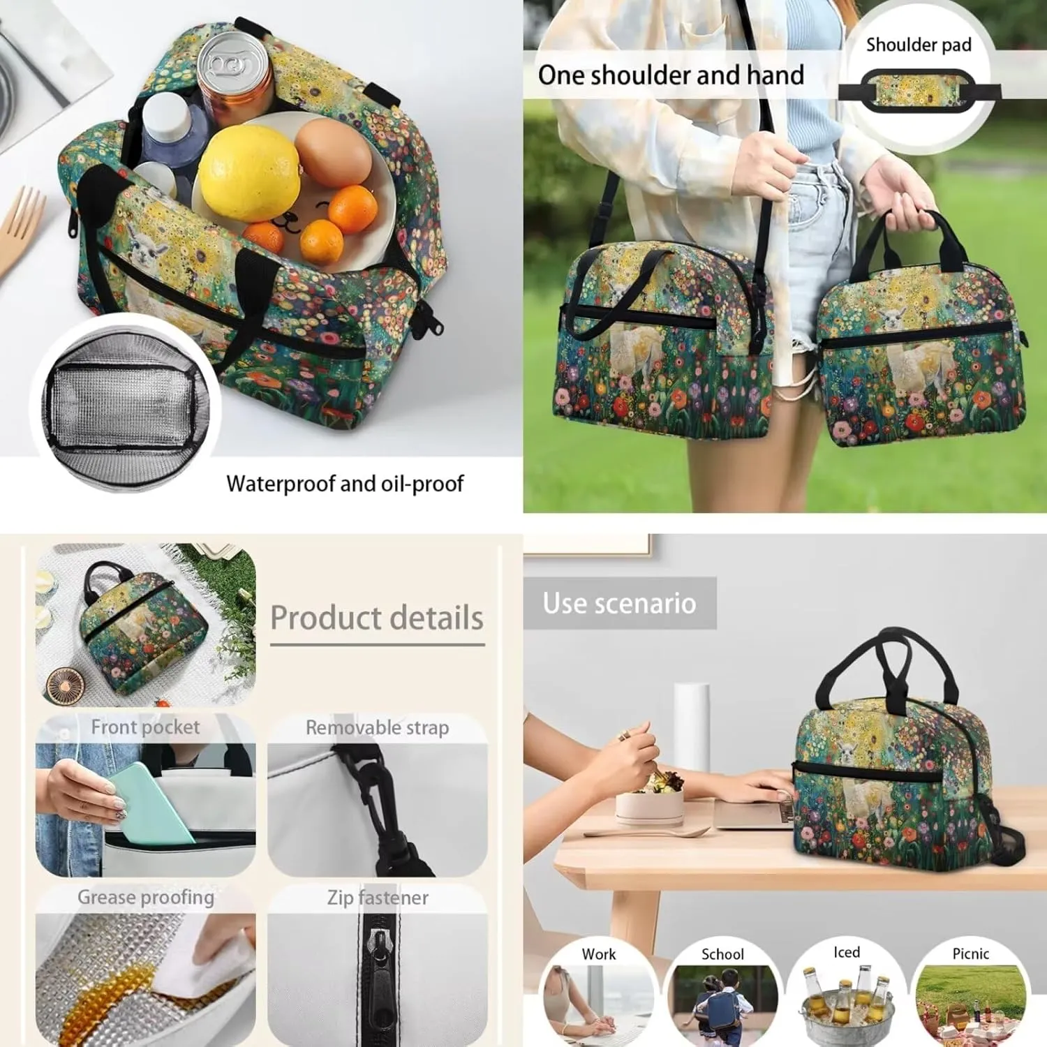 17-inch Backpack for Child, Alpaca Flowers School Bag for Kids, 17-inch Hiking Bookbag for Daughter with Lunch Bag Pencil Box 3 Pieces