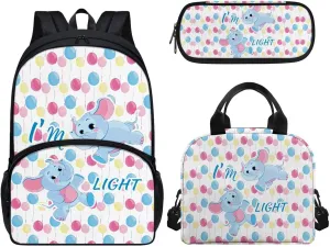 17-inch Balloon Elephant Backpacks for Kids Girls Boys, Shoulder Bag Daypack Travel Lunch Box Pencil Case 3 In 1 Lightweight & Comfortable