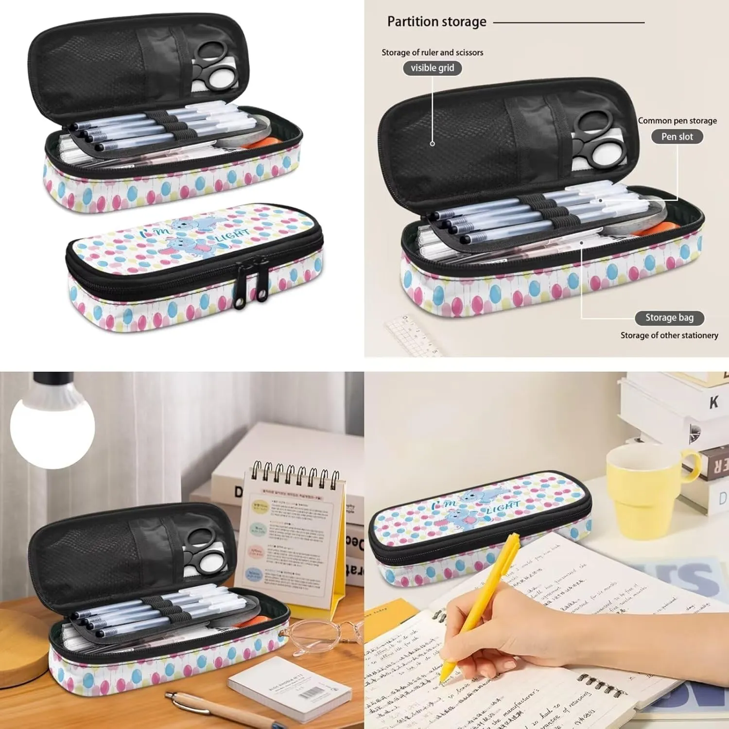 17-inch Balloon Elephant Backpacks for Kids Girls Boys, Shoulder Bag Daypack Travel Lunch Box Pencil Case 3 In 1 Lightweight & Comfortable