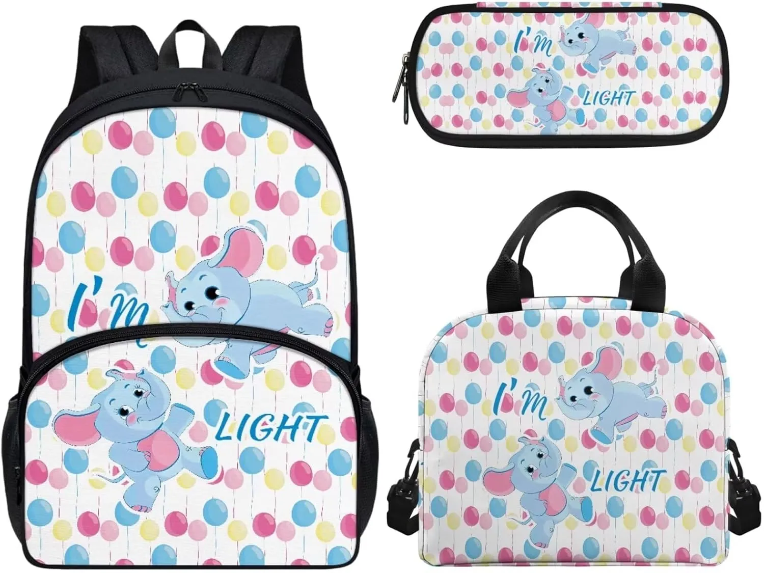 17-inch Balloon Elephant Backpacks for Kids Girls Boys, Shoulder Bag Daypack Travel Lunch Box Pencil Case 3 In 1 Lightweight & Comfortable