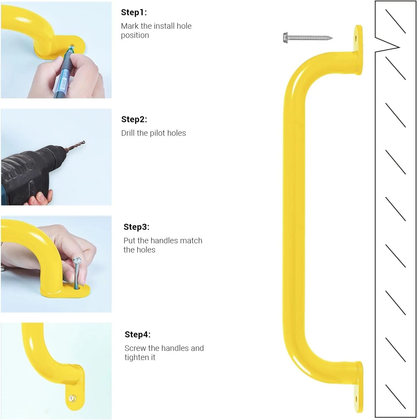 17 Inch Yellow Metal Safety Handles for Playground 6 Pack - Swing Set Accessories Grab Handles, Playset Hand Grips, Indoor Monkey Bars for Jungle Gym, Playhouse, Climbing Frame