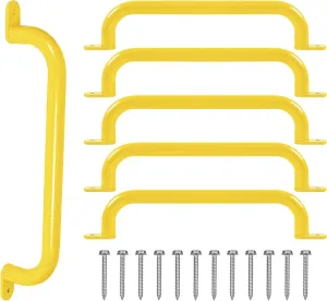 17 Inch Yellow Metal Safety Handles for Playground 6 Pack - Swing Set Accessories Grab Handles, Playset Hand Grips, Indoor Monkey Bars for Jungle Gym, Playhouse, Climbing Frame
