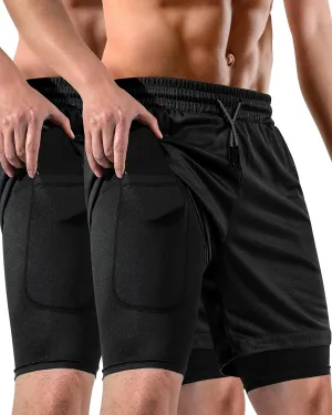 2 in 1 Mens Shorts Casual 2 Pack, Running Gym Shorts for Men 7 Inch, Workout Shorts Men with Pockets &Towel Loop
