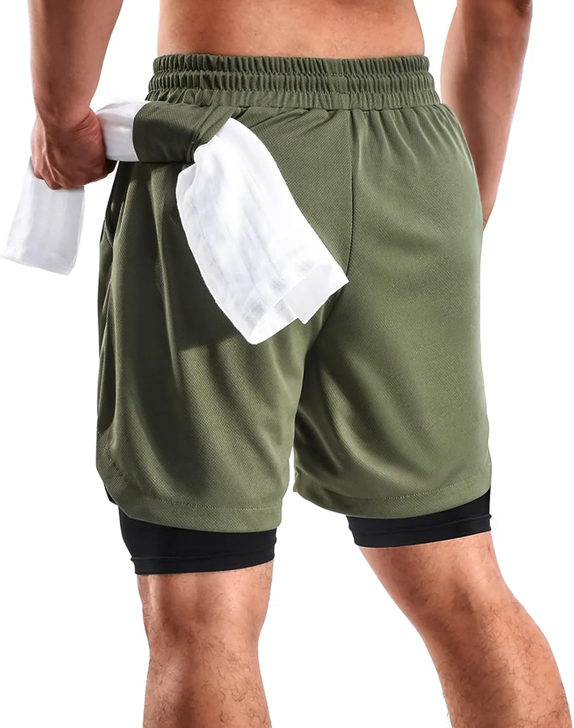 2 in 1 Mens Shorts Casual 2 Pack, Running Gym Shorts for Men 7 Inch, Workout Shorts Men with Pockets &Towel Loop