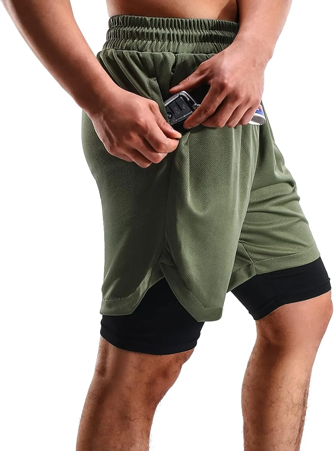 2 in 1 Mens Shorts Casual 2 Pack, Running Gym Shorts for Men 7 Inch, Workout Shorts Men with Pockets &Towel Loop