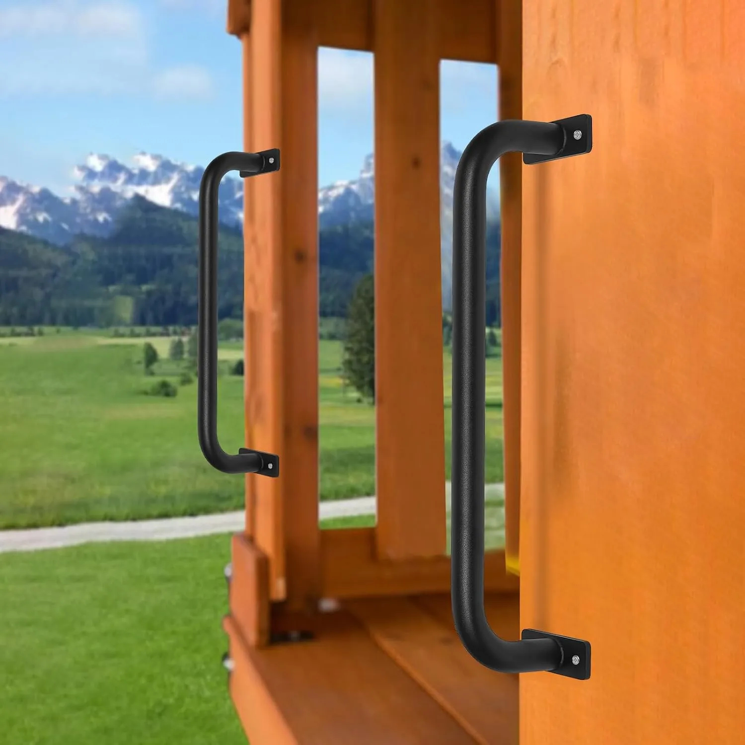 2 Pack 17 Inch Matte Black Safety Handles for Playground Equipment - Swing Set Accessories Grab Handles, Playset Hand Grips, Indoor Monkey Bars for Jungle Gym, Playhouse, Climbing Frame