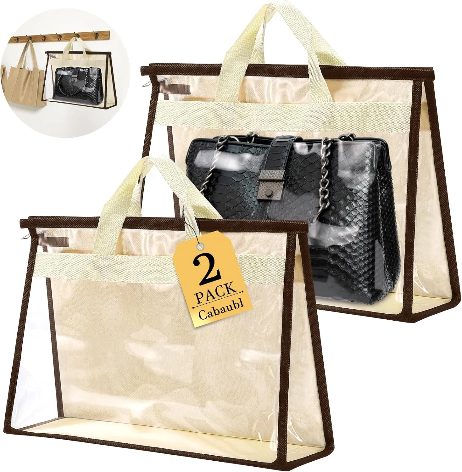 2 Pack Dust Bags for Handbags, Clear Handbag Dust Cover Bags, Purse Protector Storage Bag with Zipper and Handle
