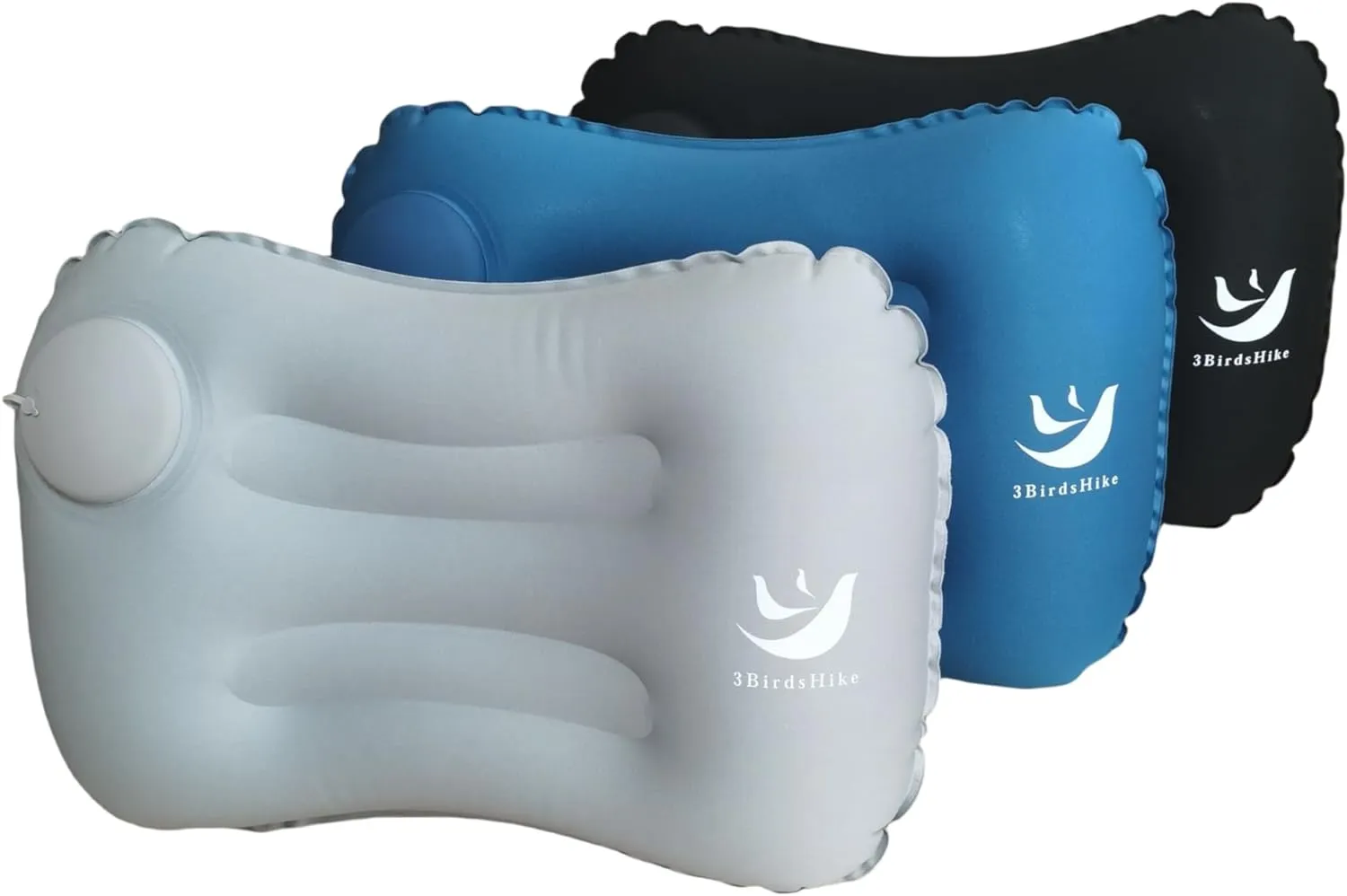2 Pack Inflatable Camping Pillow, Travel Pillow with Neck and Lumbar Support, Press-to-Inflate Design - Black