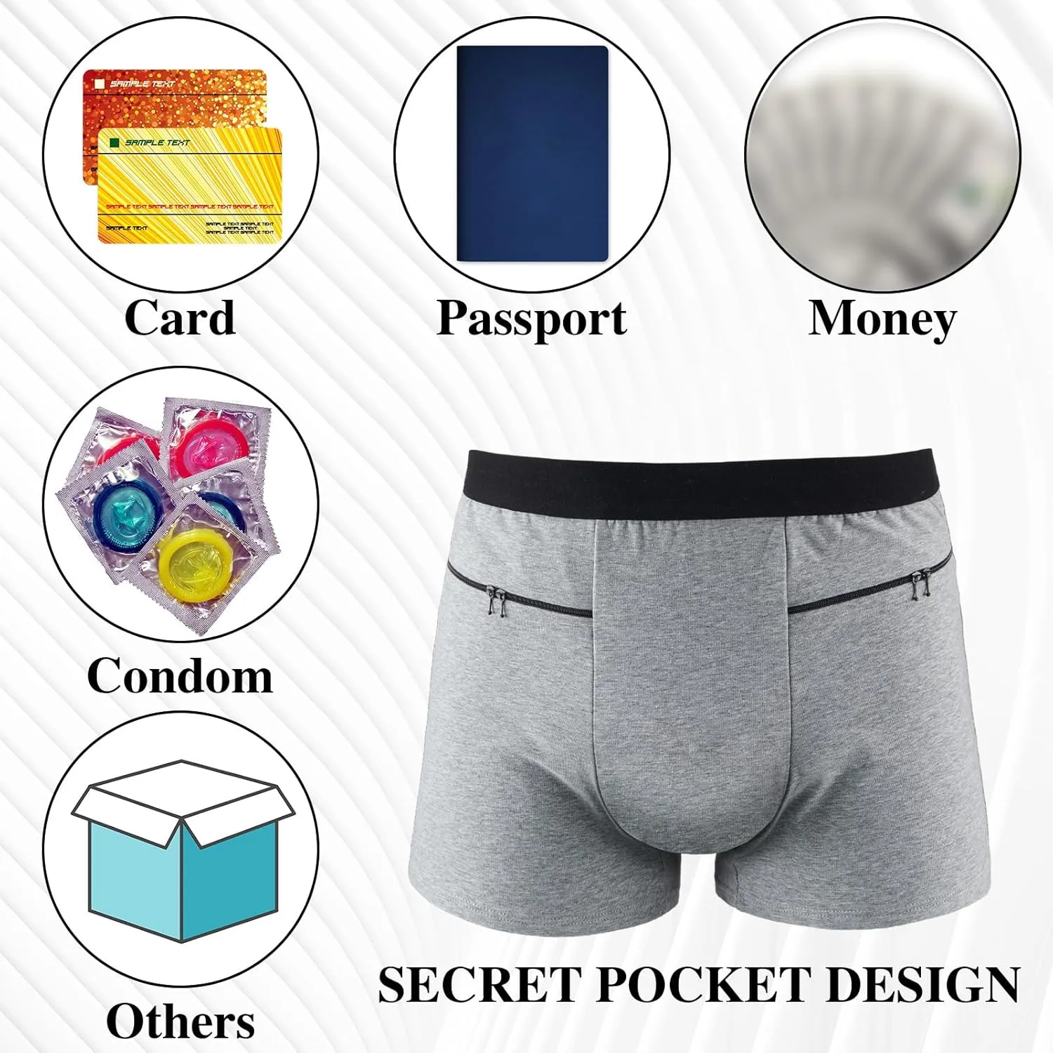 2 Packs Men Pocket Underwear Boxer Panties Travel Briefs with Secret Hidden Pocket for Men