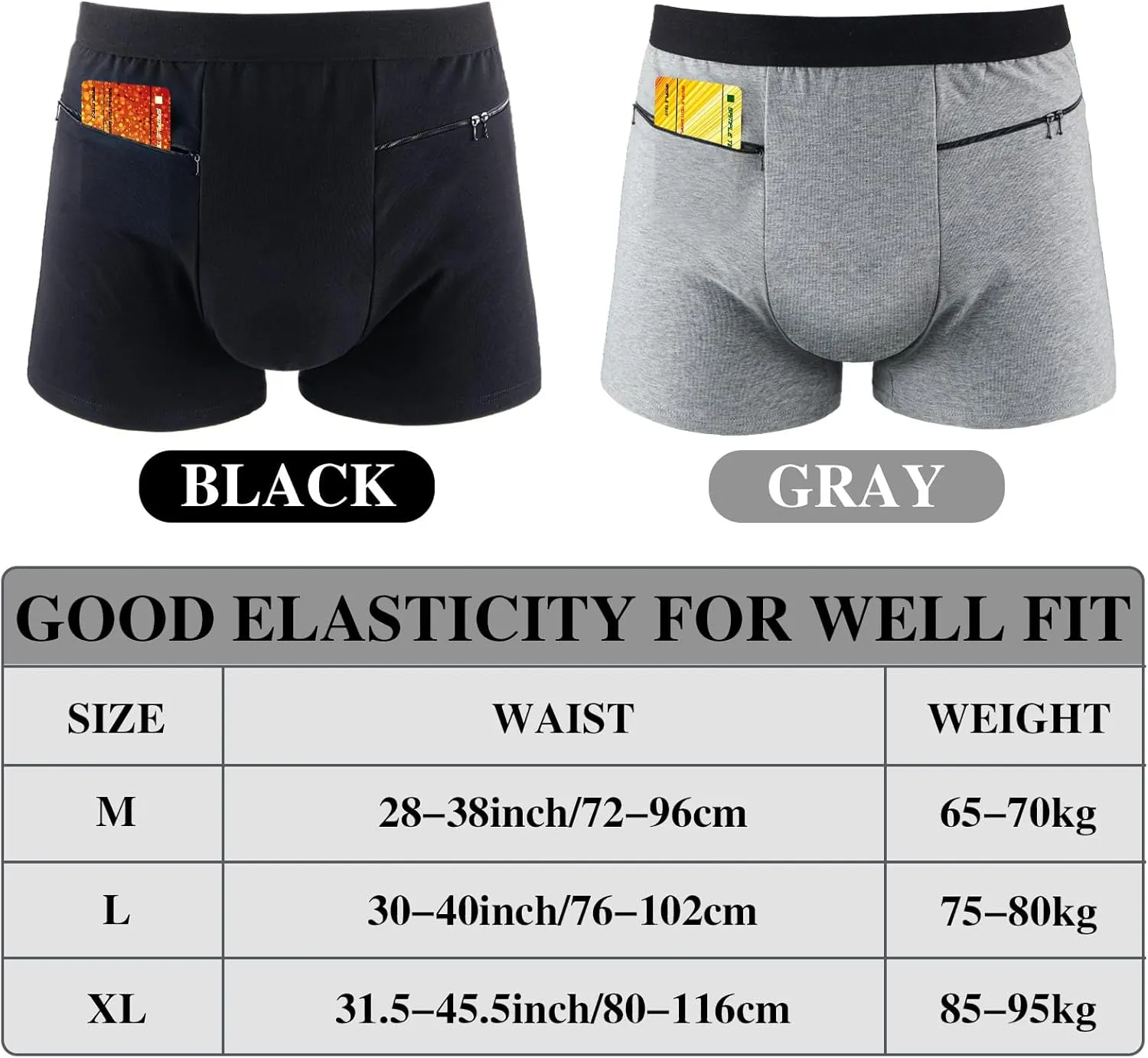 2 Packs Men Pocket Underwear Boxer Panties Travel Briefs with Secret Hidden Pocket for Men