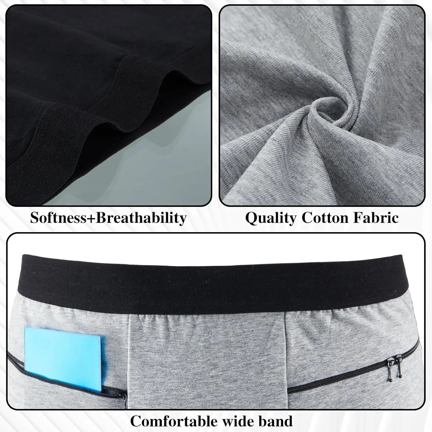 2 Packs Men Pocket Underwear Boxer Panties Travel Briefs with Secret Hidden Pocket for Men