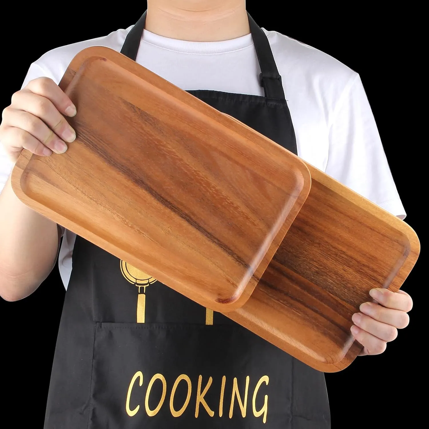 2 Pcs Acacia Wooden Serving Platter for Party Rectangle Food Dishes Trays Decorative Wood Plates Rectangular Snack Platter Fruit Tray for Decor Serving Cheese Boards Charcuterie Boards