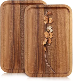 2 Pcs Acacia Wooden Serving Platter for Party Rectangle Food Dishes Trays Decorative Wood Plates Rectangular Snack Platter Fruit Tray for Decor Serving Cheese Boards Charcuterie Boards