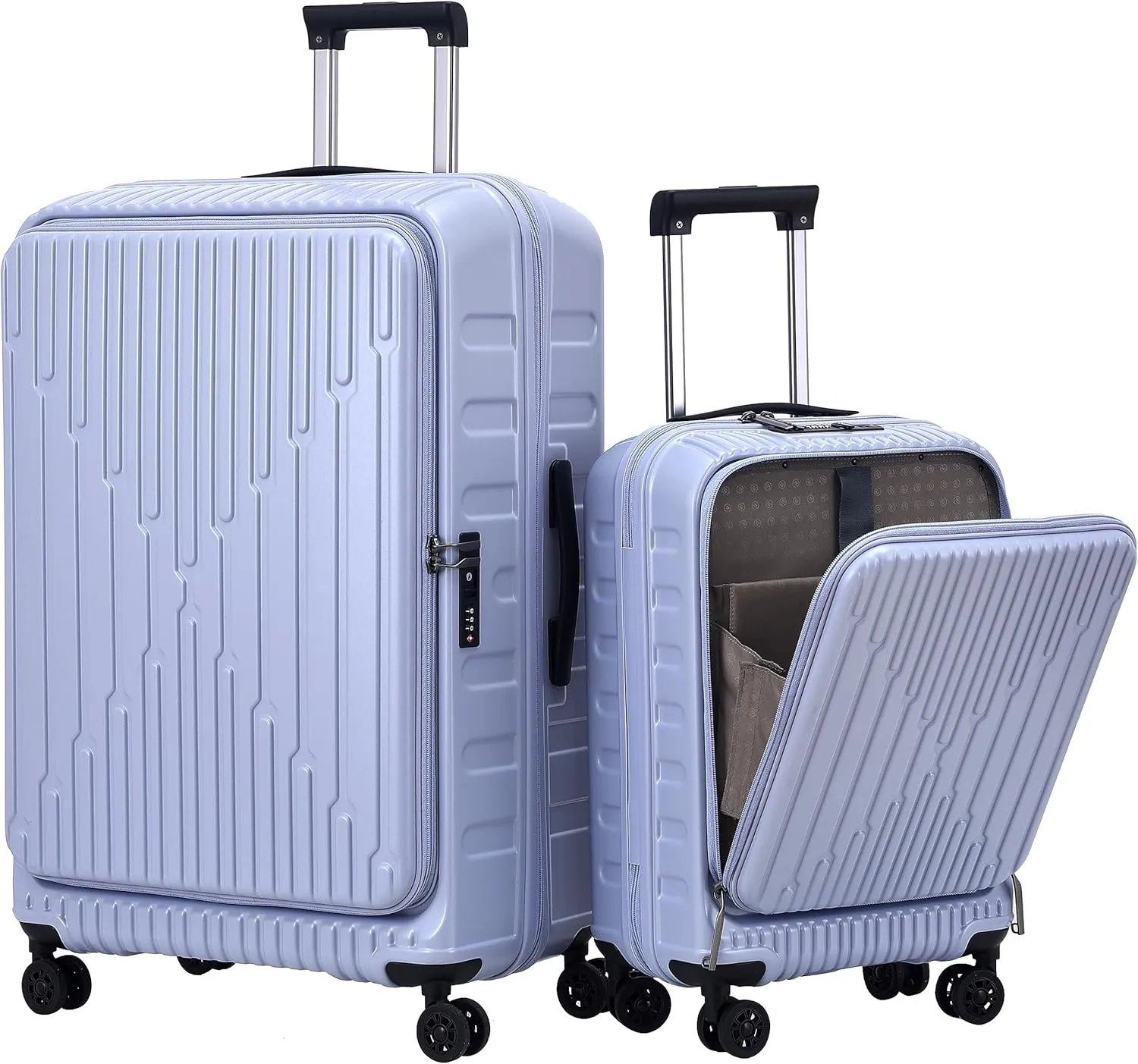 2 Pieces 19/29 Luggage Sets, 19 Inch Carry On Luggage with Front Pocket & 29 Inch Side Opening Suitcase, Ligthweight ABS PC Hardshell, Lilac Purple