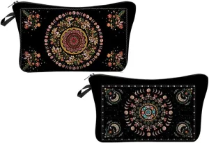 2 Pieces Funny Cosmetic Pouch for Women, Allover Printed Small Zipper Pouches Adorable Makeup Bags Roomy Toiletry Pouch Travel Accessories Organizer GiftsGeFriend giftitLunar Phase